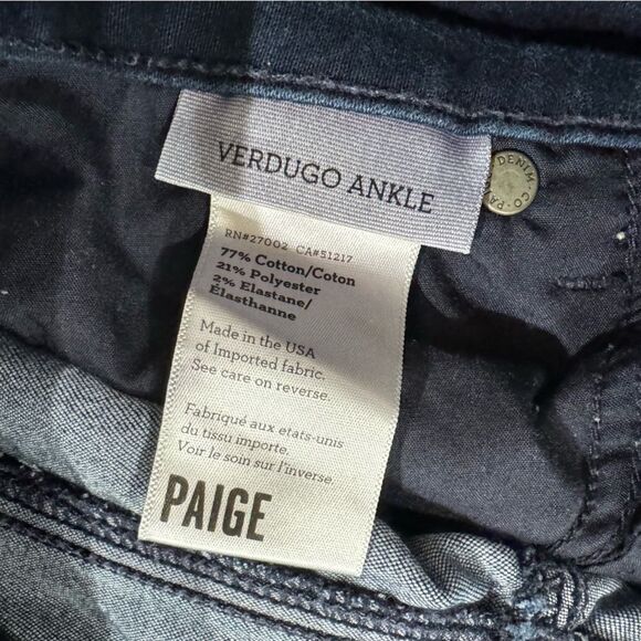 Paige Verdugo Ankle Skinny Dark Blue Jeans Women’s 26 - Picture 4 of 5
